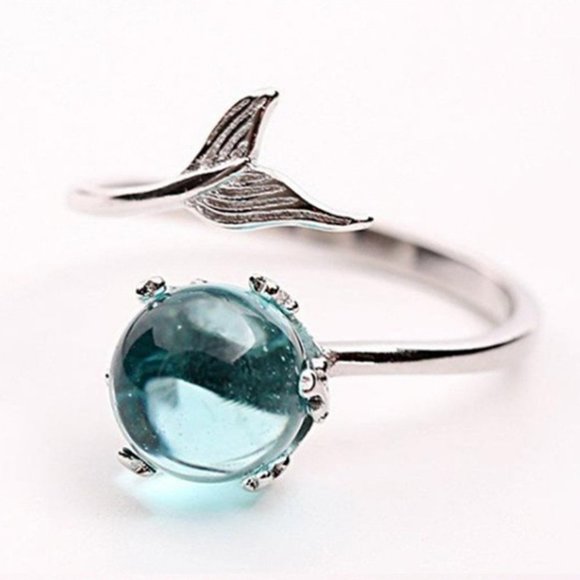 *NEW 925 Silver Crystal Mermaid Adjustable Ring - Picture 5 of 10